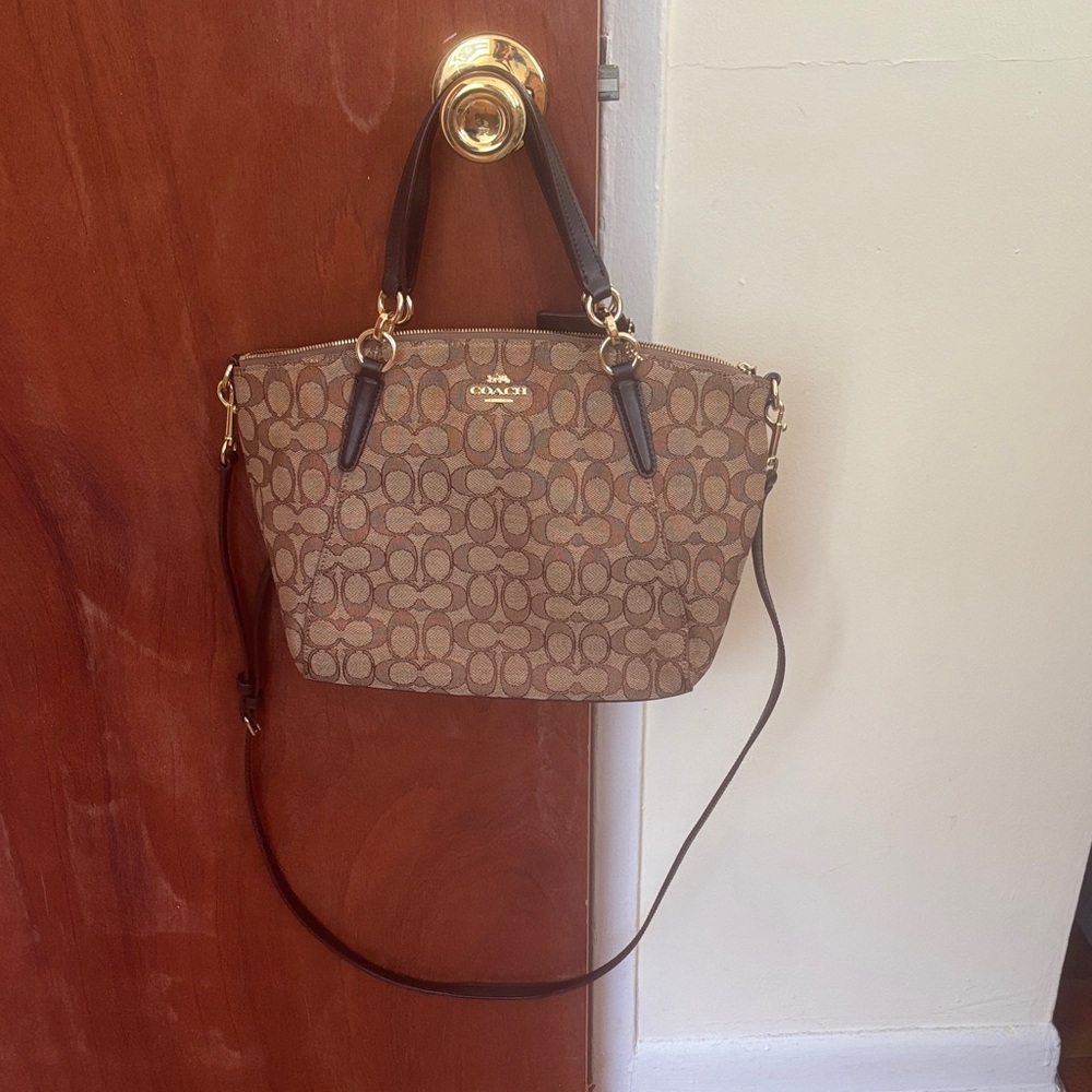 Coach Tan and Brown Signature Shoulder Bag